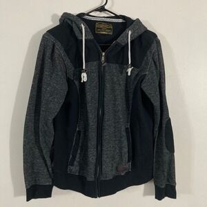 Cotton On Zip Up Hoodie Mens Medium Black Gray Workwear Elbow Patch Sweatshirt